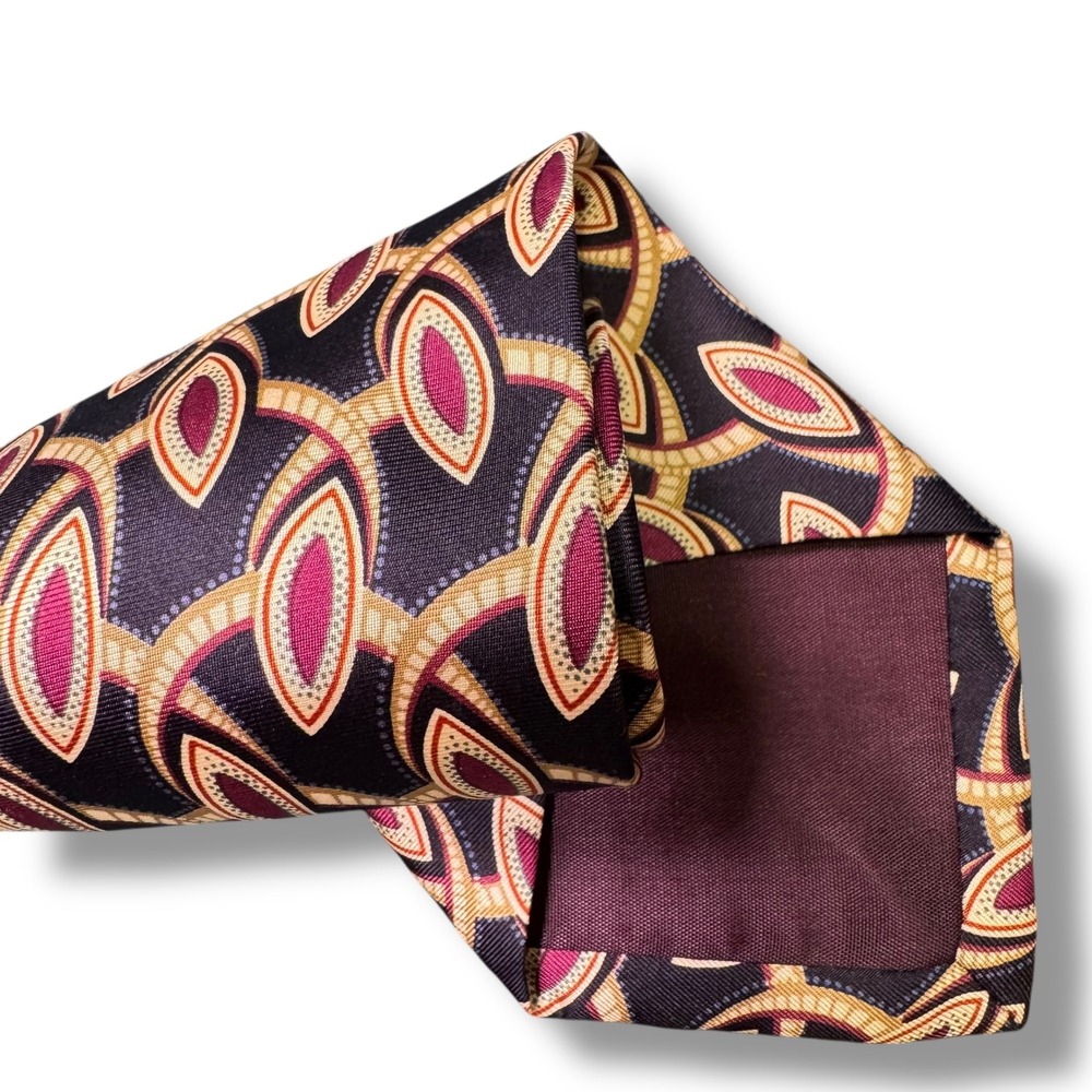 Britches‎ of Georgetown Navy Burgundy Geometric Silk Tie Made in USA Vintage